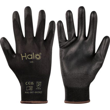 Mechanical Hazard Gloves, Black, Nylon Liner, Polyurethane Coating, EN388: 2016, 4, 1, 4, 1, X, Size 10