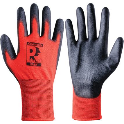 PUPL Predator Mechanical Hazard Gloves, Black/Red, Polyester Liner, Polyurethane Coating, EN388: 2016, 4, 1, 4, 1, A, Size 10