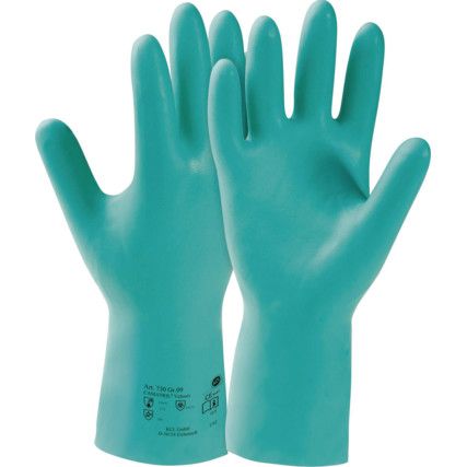 Camatril 730, Chemical Resistant Gloves, Green, Nitrile, Cotton Flocked Liner, Size 10, Pack of 10