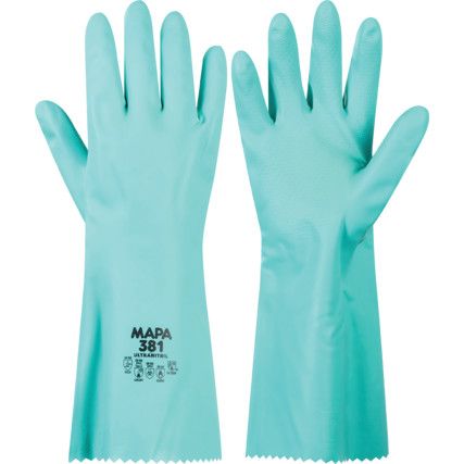 Stansolv 381, Chemical Resistant Gloves, Green, Nitrile, Cotton Liner, Size 10