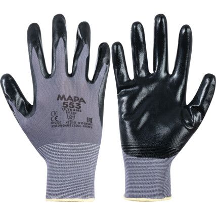Ultrane 553™ Mechanical Hazard Gloves, Black, Textile Liner, Nitrile Coating, EN388: 2016, 4, 1, 2, 1, X, Size 7