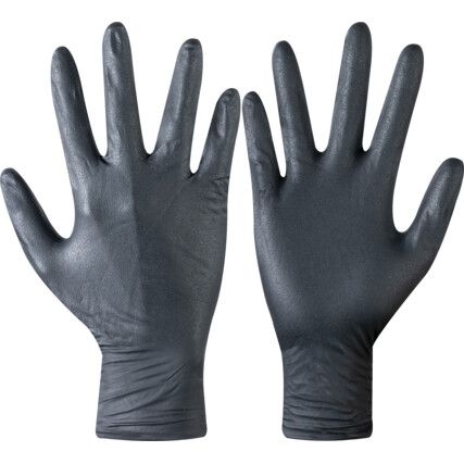 Disposable Gloves, Black, Nitrile, 8.5mil Thickness, Powder Free, Size S, Pack of 50