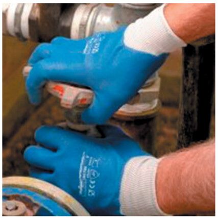 N1700 Nitrotough Mechanical Hazard Gloves, Blue/White, Nylon Liner, Nitrile Coating, EN388: 2003, 4, 1, 2, 1, Size 7