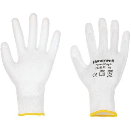 2232255 Perfect Poly Mechanical Hazard Gloves, White, Polyamide Liner, Polyurethane Coating, EN388: 2016, 4, 1, 3, 1, X, Size 6
