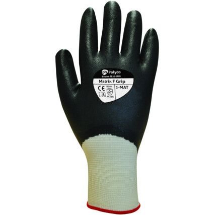 108-MAT Matrix F Grip Mechanical Hazard Gloves, Black, Nitrile Coating, EN388: 2016, 4, 1, 2, 1, X, Size 8