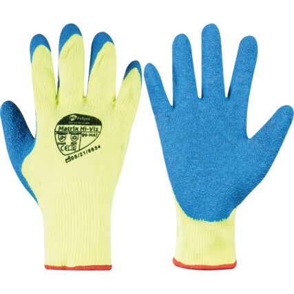 902-MAT Matrix, Cold Resistant Gloves, Blue/Yellow, Fleece Liner, Latex Coating, Size 8