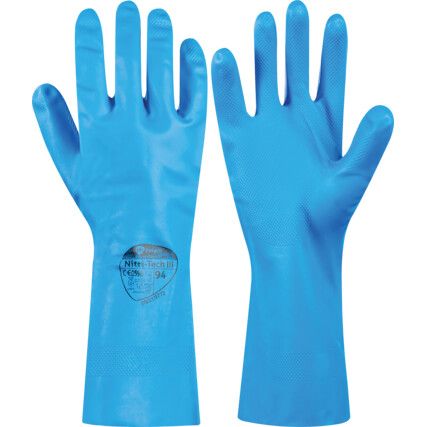 945 Nitritech III, Chemical Resistant Gloves, Blue, Nitrile, Cotton Flocked Liner, Size 8