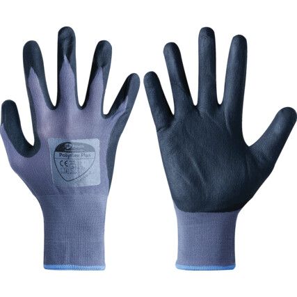 8010 Polyflex Plus Mechanical Hazard Gloves, Grey, Nylon Liner, Nitrile Coating, EN388: 2016, 4, 1, 2, 2, X, Size 10