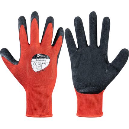 8896 Grip It® Mechanical Hazard Gloves, Red/Grey, Nylon Liner, Latex Coating, EN388: 2016, 2, 1, 2, 2, X, Size 9