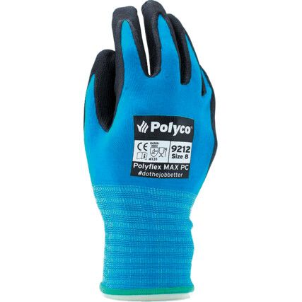 9214 Polyflex Max Mechanical Hazard Gloves, Black/Blue, Nylon Liner, Nitrile Coating, EN388: 2016, 4, 1, 3, 1, X, Size 10