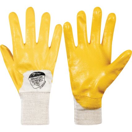 9312 Nitron Lite Mechanical Hazard Gloves, White/Yellow, Cotton Liner, Nitrile Coating, EN388: 2003, 4, 1, 1, 1, Size 9