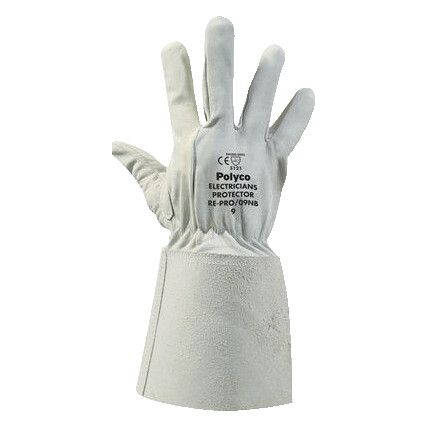 RE-PRO, Electricians Gauntlet, White, Leather, Uncoated, EN388: 2003, 3, 1, 2, 1, Size 9