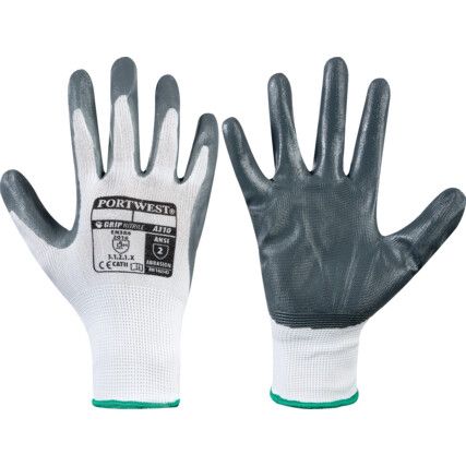 A310 Flexo Grip Mechanical Hazard Gloves, Grey/White, Nylon Liner, Nitrile Coating, EN388: 2016, 3, 1, 2, 1, X, Size XL
