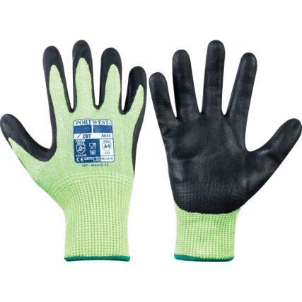 Cut Resistant Gloves, Black/Green, EN388: 2016, 4, X, 4, 4, D, Nitrile Palm, HDPE Liner, Size XL