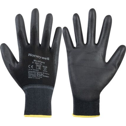 2100251 Workeasy Mechanical Hazard Gloves, Black, Polyester Liner, Polyurethane Coating, EN388: 2003, 3, 1, 2, 1, Size 10