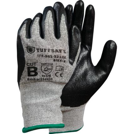 Cut Resistant Gloves, Black, EN388: 2016, 4, X, 4, 2, B, Nitrile Foam Palm, HPPE Liner, Size 9