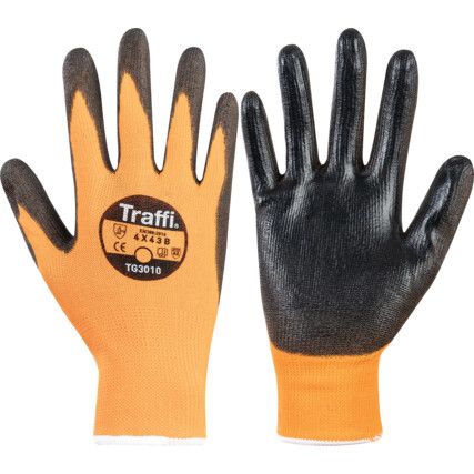 TG3010 Classic X-Dura, General Handling Gloves, Black/Orange, Polyurethane Coating, Size 9