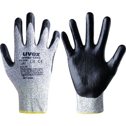 Unidur, Cut Resistant Gloves, Black/Grey, Nitrile Palm, Polyamide Liner, EN388: 2016, 4, 3, 4, 4, B, Size 10