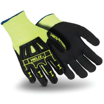 Helix 3000, Impact Resistant Gloves, Black/Green, Glass Fibre/HPPE, Sandy Nitrile Coating, EN388: 2016, 4, X, 4, 2, D, P, Size 11
