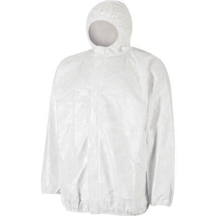 PP33, Chemical Protective Jacket, Disposable, Unisex, White, HDPE, M