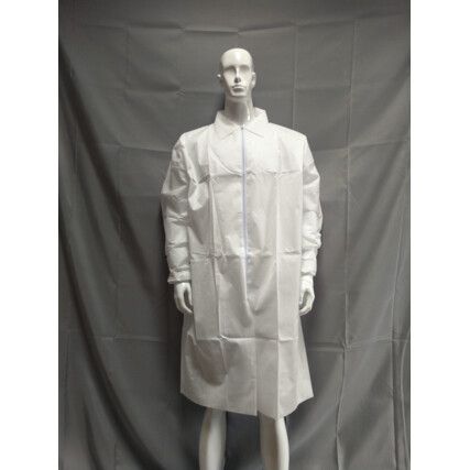 Chemical Protective Lab Coat, Disposable, Unisex, White, PE Laminate, XL