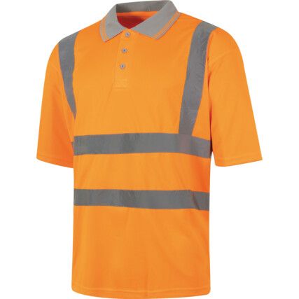 Hi-Vis Polo Shirt, Orange, Large, Short Sleeve, EN20471