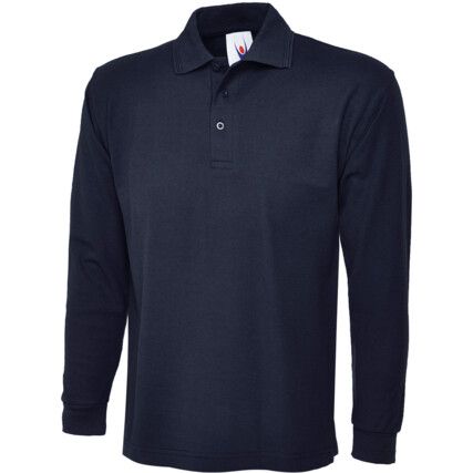 Polo Shirt, Men, Navy Blue, Cotton/Polyester, Long Sleeve, XL