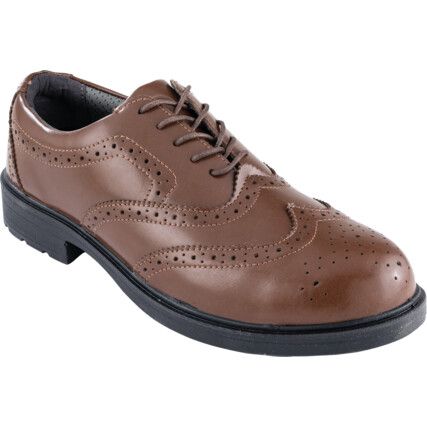 Brogue Safety Shoes, Brown, Size 10, Composite Toe Cap, S3 SRC
