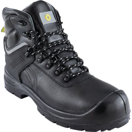 Waterproof Safety Boots, Size, 9, Black, Leather Upper, Steel Toe Cap