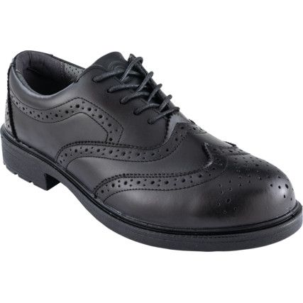 Brogue Safety Shoes, Black, Size 9, Composite Toe Cap, S3 SRC