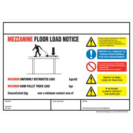 BLS4 Weight Load Notices Mezzanine Floor Rigid PVC Wall Guide - 254 x 356mm