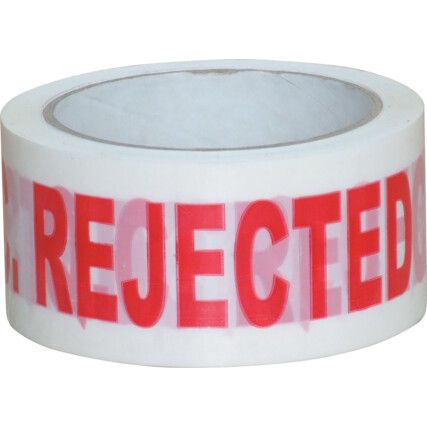 'Rejected' Adhesive Safety Tape, Vinyl, White, 50mm x 66m