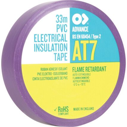 AT7 Electrical Tape, PVC, Purple, 25mm x 33m, Pack of 1
