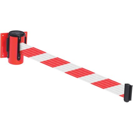 Wall Mounted Belt Barrier Red Housing 4.6m, Red & White Chevron