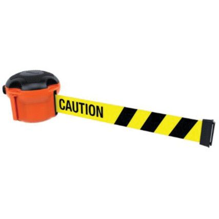 XS Unit Retractable Belt Barrier, Nylon, Orange, Yellow/Black 'Caution' Tape