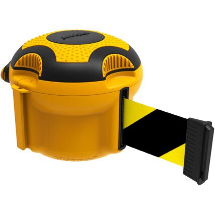 XS Unit Retractable Belt Barrier, Nylon, Yellow, Black/Yellow Tape
