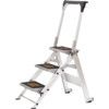 3-Wide Tread, Folding Step Ladder, 0.7m, Aluminium, Large treads, Wheels, Silver thumbnail-0