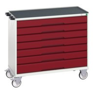 Verso Mobile Storage Cabinet, 7 Drawers, Light Grey/Red, 965 x 1050 x 550mm