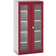 Cubio Storage Cabinet, 2 Clearview Doors, Red, 2000 x 1050 x 650mm