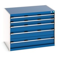 Cubio Drawer Cabinet, 5 Drawers, Blue/Light Grey, 800 x 1050 x 750mm