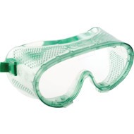 Safety Goggles, Polycarbonate, Clear Lens, Green Frame, Direct Ventilation, Impact-resistant