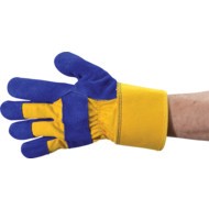 Rigger Gloves, Blue/Yellow, Leather Coating, Cotton Liner, Size One Size