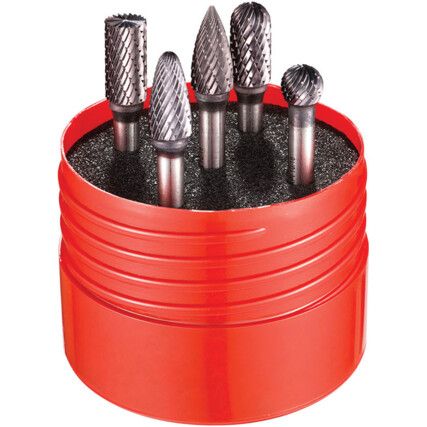 P880 No.2 Carbide Cylindrical Burr Set - 5 piece - TiALN Coated with plastic case