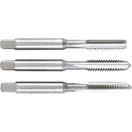 Hand Tap Set , 1/4in. x 20, UNC, High Speed Steel, Bright, Set of 3