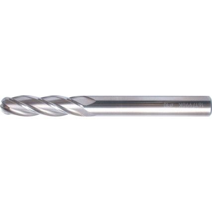 Long, Ball Nose End Mill, 10mm, 4 fl, Carbide, Uncoated