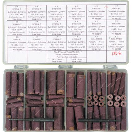 Cartridge Roll Kit, Straight/Taper, Various Sizes, P120/P80, Aluminium Oxide, 122-Piece