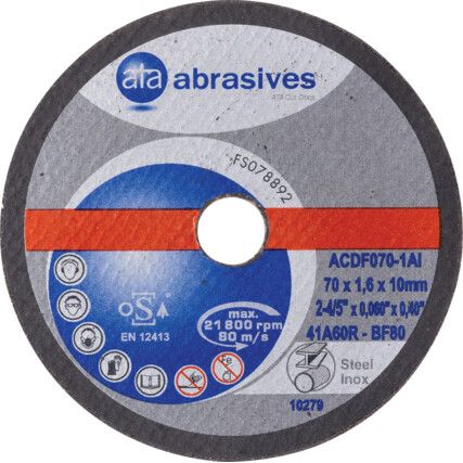 Cutting Disc, ATACUT, 24-Coarse, 70 x 1.4 x 10 mm, Type 41, Aluminium Oxide