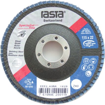 Flap Disc, 5552.40RA, 115 x 22.23mm, Conical (Type 29), P40, Zirconia