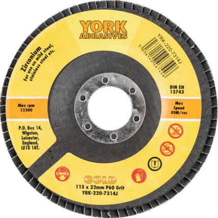 Flap Disc, 115 x 22.23mm, Conical (Type 29), P60, Zirconia
