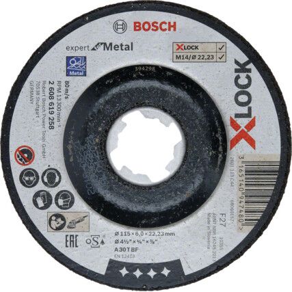 Grinding Disc, X-LOCK Expert, 30-Medium/Coarse, 115 x 6 x 22.23 mm, Type 27, Aluminium Oxide